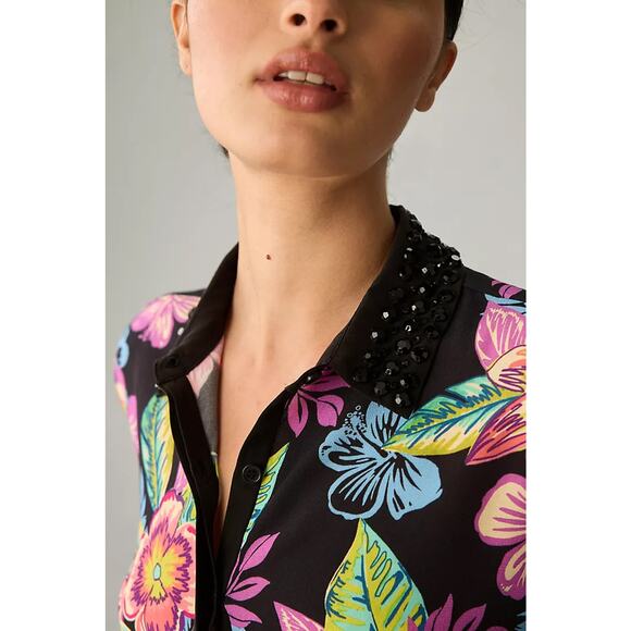 (RARE) nwt ANTHROPOLOGIE LE SUPERBE sz 8 Palm Beach Polo Dress in Black Acid - Picture 2 of 4